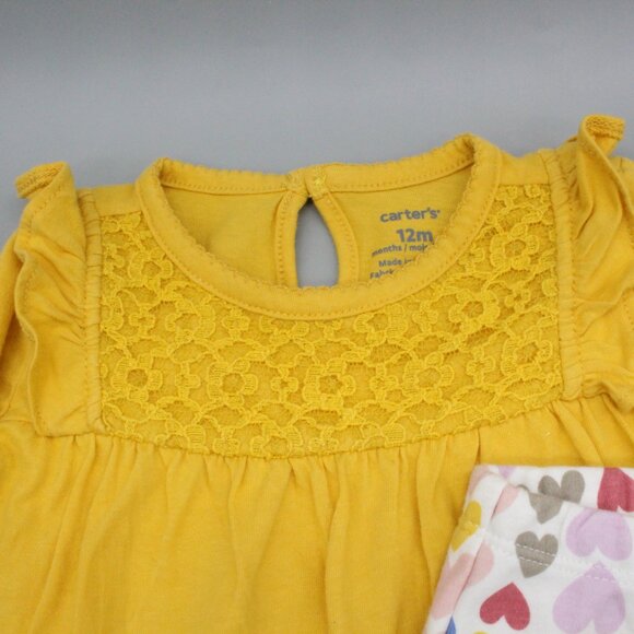 Carter’s 2-Piece Baby Outfit | Size 12 M | Mustard & Multicolor Hearts - Picture 3 of 5